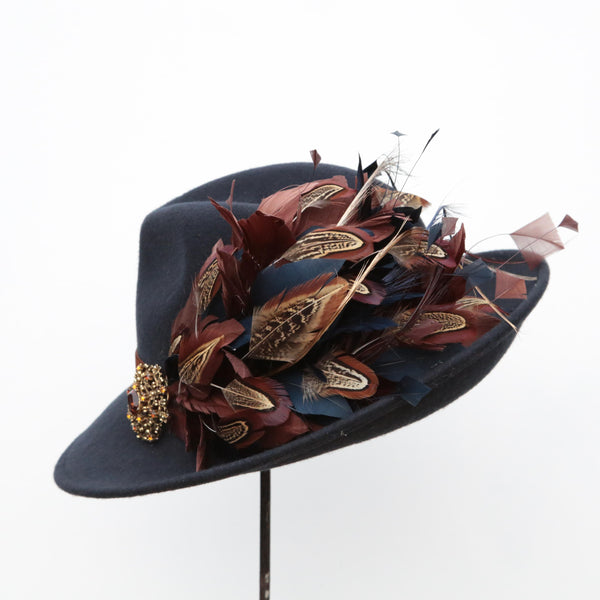 Navy Brown Pheasant Trilby