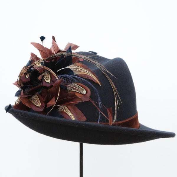 Navy Brown Pheasant Trilby