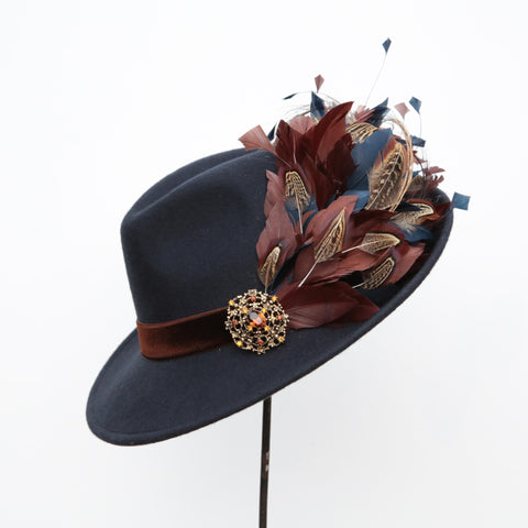 Navy Brown Pheasant Trilby